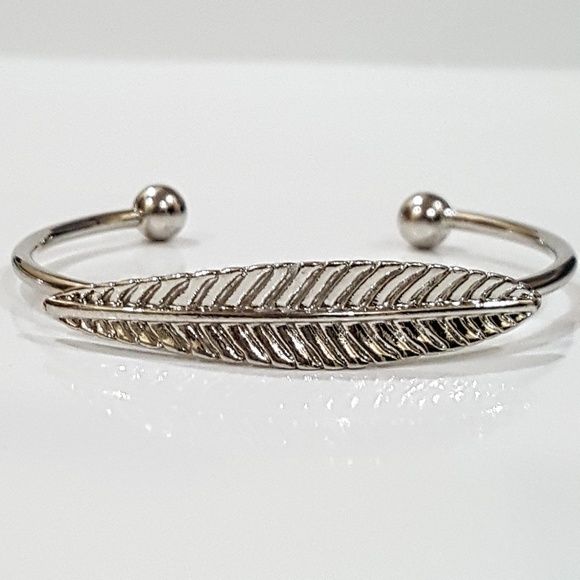 Silver Tone Leaf Cuff Bracelet - Picture 1 of 6